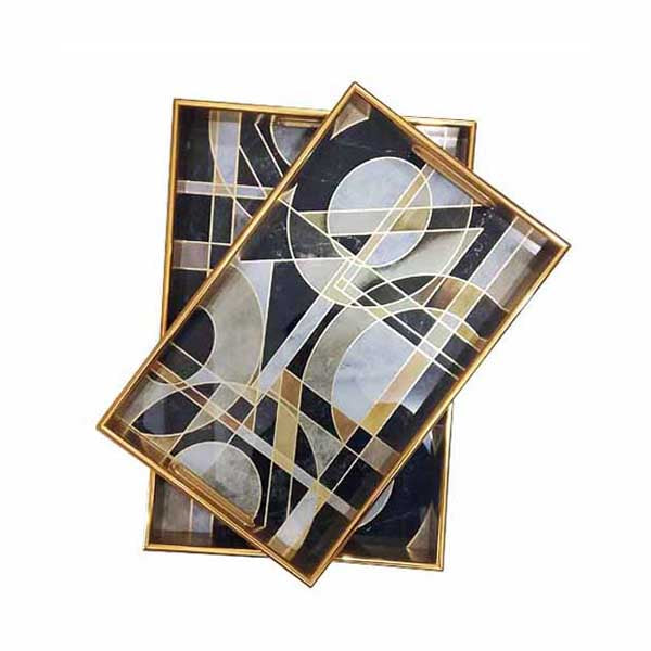 14088 Tray Set Wood + Glass 8c