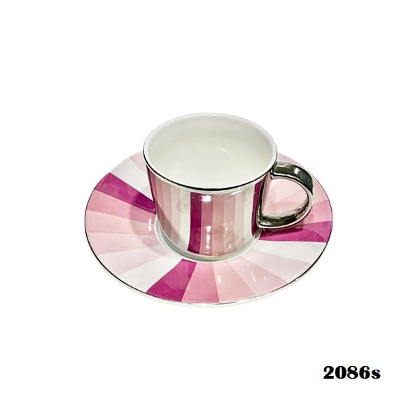 2086S Mirror Cup&Saucer Pink White 24c