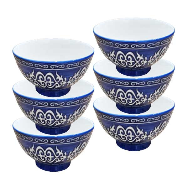 ZQ-136-B 5"Relief Bowl 6Pcs Set Blue 12c