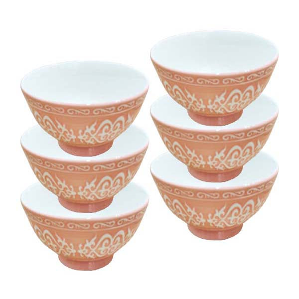 ZQ-137-P 5"Relief Bowl 6Pcs Set Pink 12c