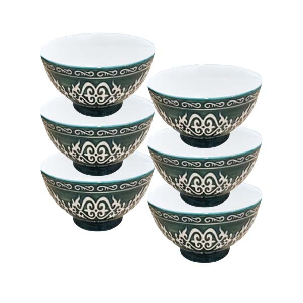 ZQ-138-G 5"Relief Bwl 6Pcs Set Green 12c
