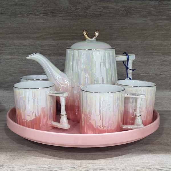 ZQ-145-8 Pcs Tea Set Rotating Pink 8c