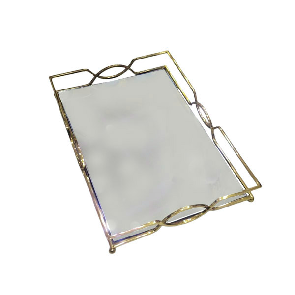 Yb0002 Zig Zag Mirror Tray Golden - Bhojas Collection