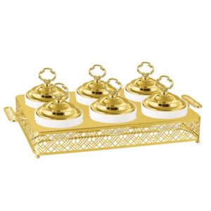 BR0106 6 Piece Ceramic Bowl With Metal Stand